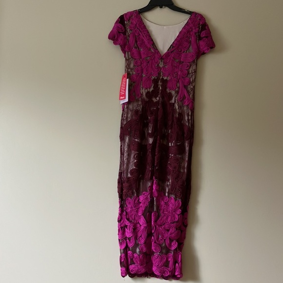 J.S. Collections Soutache embroidered overlay midi dress in Magenta/Cabernet - Picture 4 of 8
